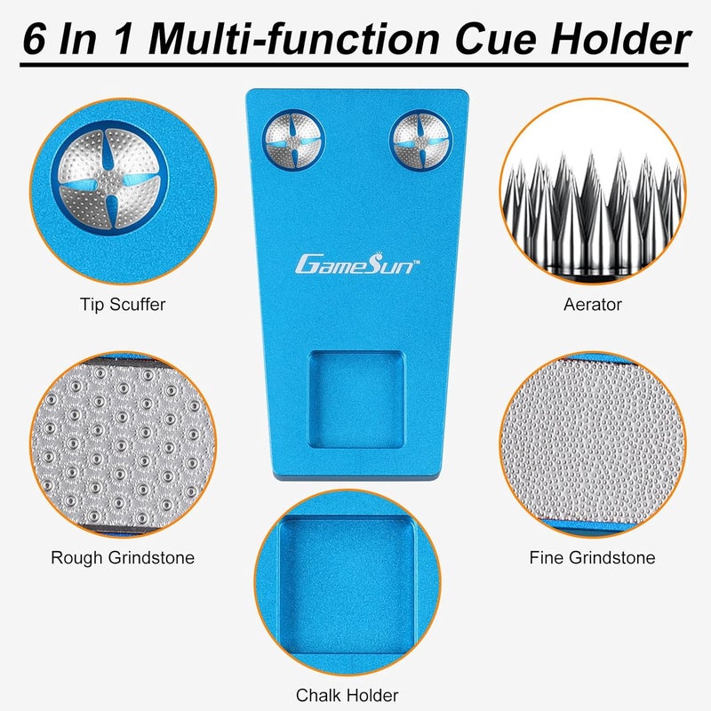 GAMESUN 6 In 1 Portable Weighted Pool Cue Holder, chalk holder, billiard cue tip tool, Blue - Image 4